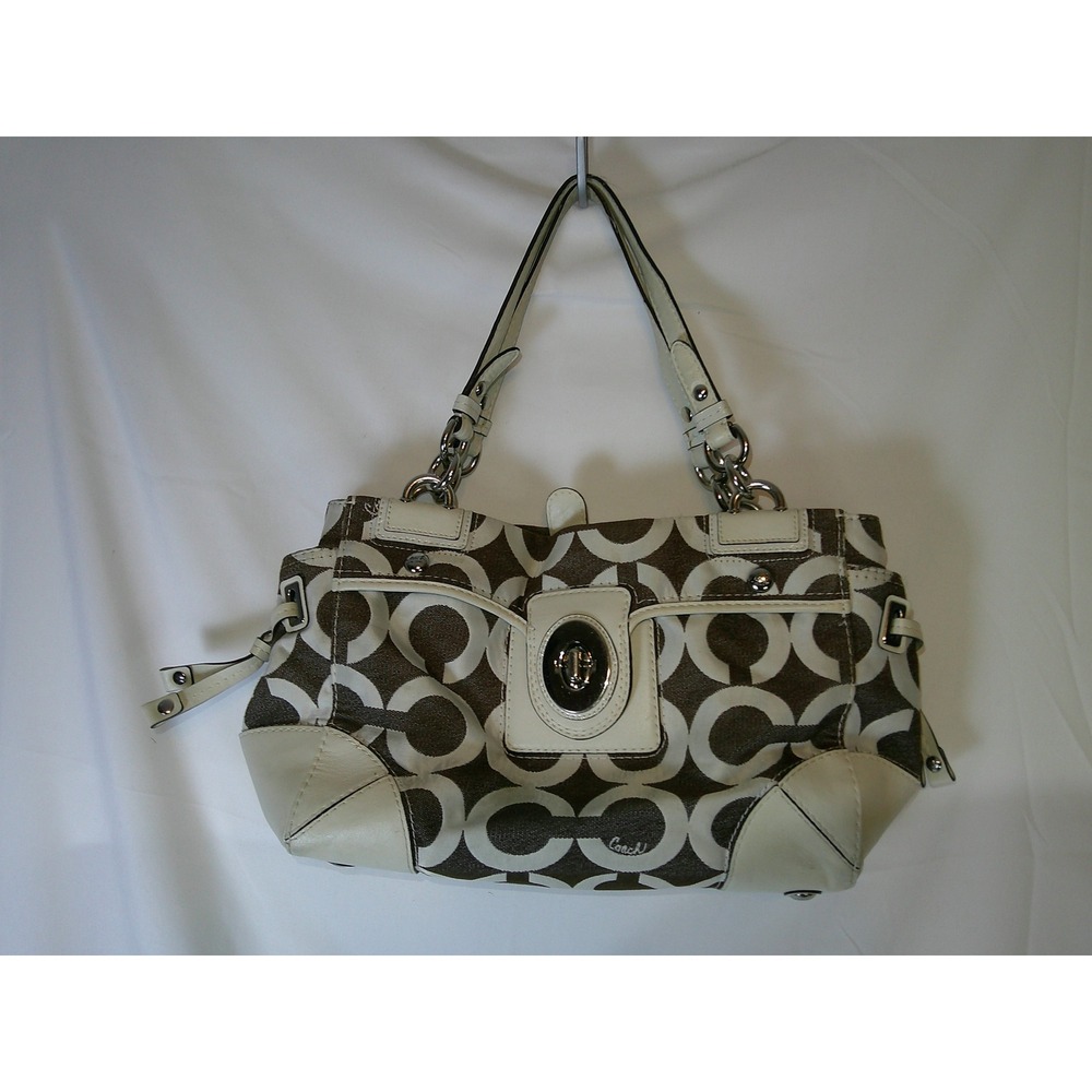 Vintage Coach Penelope Signature Shopper Brown White Monogram Tote Bag 14515